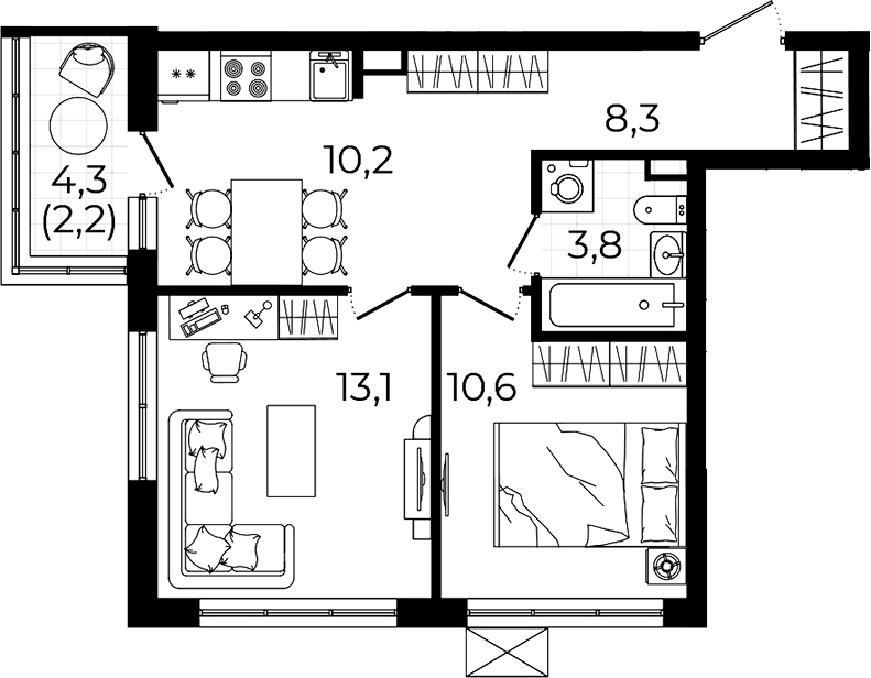 2-комнатная квартира 48.2 м², 5/7 эт., ЖК «А101 Всеволожск»